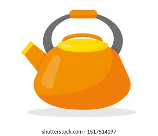 Orange kettle isolated on the white background. Flat vector illustration.