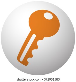 Orange Key icon on sphere isolated on white background