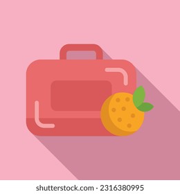 Orange kid box icon flat vector. School food. Fresh container