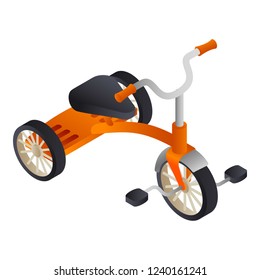 Orange kid tricycle icon. Isometric of orange kid tricycle vector icon for web design isolated on white background