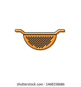 Orange Kitchen colander icon isolated on white background. Cooking utensil. Cutlery sign.  Vector Illustration