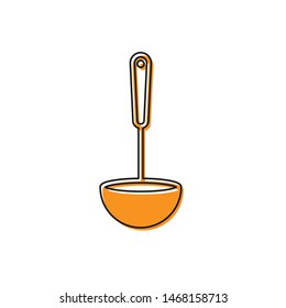 Orange Kitchen ladle icon isolated on white background. Cooking utensil. Cutlery spoon sign.  Vector Illustration