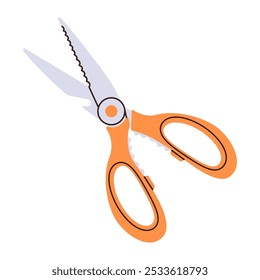 Orange kitchen scissors isolated. Concept of cooking utensil, tool. Vector flat illustration.