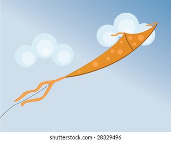 A orange kite flying in the sky.
