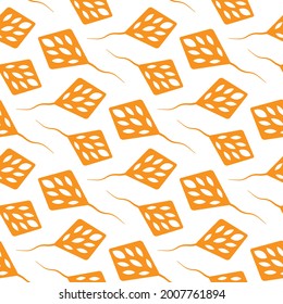 Orange kites isolated on white background. Cute monochrome seamless pattern. Vector simple flat graphic illustration. Texture.