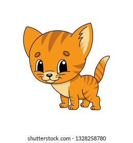 Orange kitten. Cute flat vector illustration in childish cartoon style. Funny character. Isolated on white background