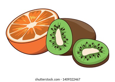 orange and kiwi icon cartoon