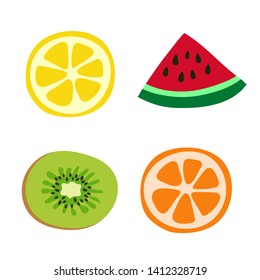 Orange, kiwi, watermelon, tangerine and lemon slice. Color fruits. Hand drawn doodle vector sketch. Sweet food. Dessert menu