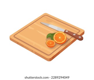 orange and knife on cutting board icon isolated