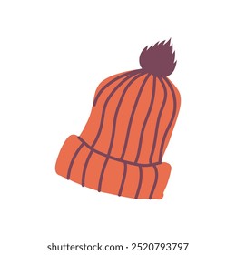 Gorra de punto naranja, lindo objeto de temporada dibujado a mano. Ilustración vectorial en estilo plano