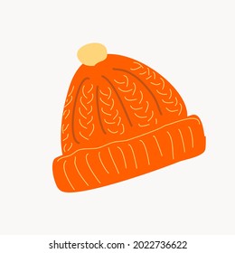 sombrero caliente de punto naranja con pompom. Elemento aislado sobre un fondo blanco.