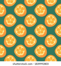 Orange kumquat ,seamless pattern on dark  background.
