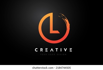 Orange L Circular Letter Logo mit Circle Brush Design und schwarzem Hintergrund.