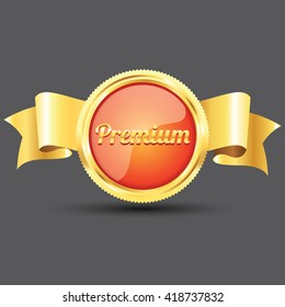 Orange label and badge gold border with banner ribbon