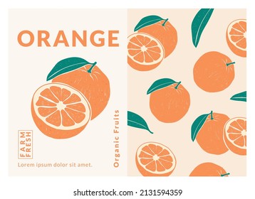 Orange Label packaging design templates, Hand drawn style vector illustration.