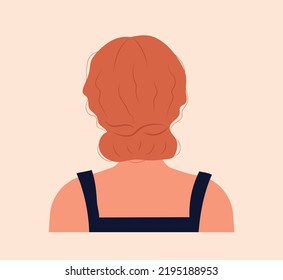 Orange Ladies Haircut. Poster Or Banner For Website, Sticker For Social Networks. Fashion And Style, Elegance, Beauty And Aesthetics. Hairdresser, Hair Care. Cartoon Flat Vector Illustration