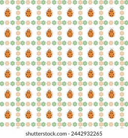 Orange Dame Bug in floralen Quadraten nahtlose Muster Vektor-Illustration