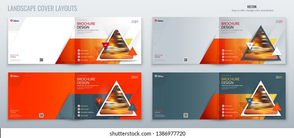 Orange landscape Brochure template layout, cover design annual report, magazine, flyer or brochure in A4 with triangle geometric shapes. Vector Illustration for brochure.
