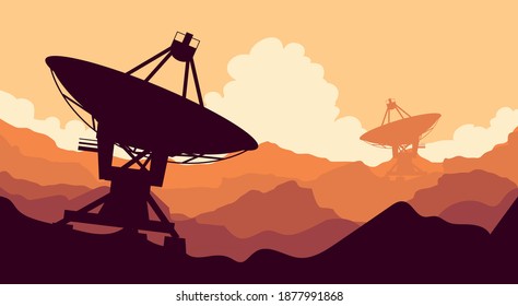 Orange landscape with giant satellite dishes