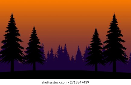 Eine orangefarbene Landschaft mit Pinien. Das Bild schafft einen ruhigen und landschaftlichen Blick auf die Natur