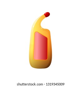 Orange large volume plastic bottle for cleansing bleach, chlorine liquid detergents with red dispenser isolated on white background.