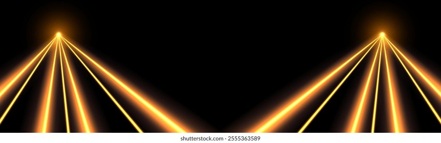 Orange laser beams, concert or nightclub spotlights light effect. Lasers in motion, abstract perspective background.