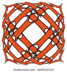 Ícone de reticulado laranja. Motivo de tecelagem diagonal. Vetor de gaiola geométrica. Elemento de plano de fundo branco.