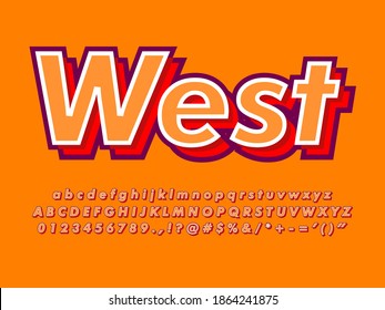 Orange layered text effect. Modern seasonal font with nice style. Alphabet, number and symbol