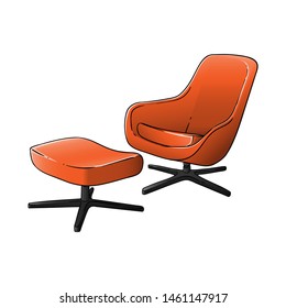 Orange Lazy Chair Illustration, Lounge Chair Clip Art, Furniture, Isolated Vector