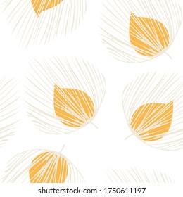 Orange Leaf Abstract Vector Seamless Pattern. Flower Spring Pattern. Fabric Plant Design. Yellow Jungle Palm Wallpaper.