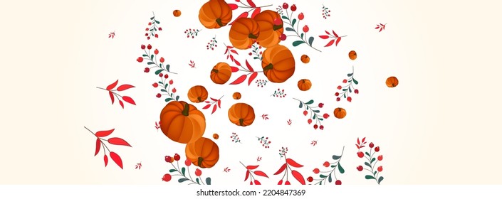 Orange Leaf Background Light Vector. Green Botanical Template. Gold Gourd Happy Banner. Plant Image. Maple Texture.
