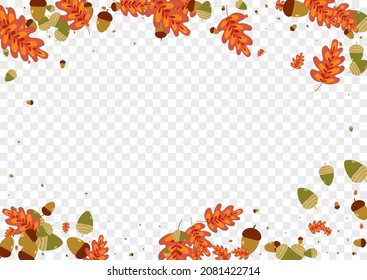 Orange Leaf Background Transparent Vector. Oak Organic Design. Brown Foliage. Forest Illustration. Yellow Leaves Elm.