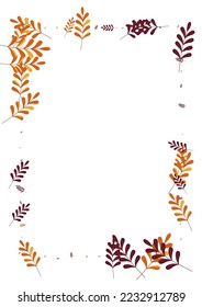 Orange Leaf Background White Vector. Leaves Poster Set. Brown Plant. Golden Herb Elm. Label Frame.