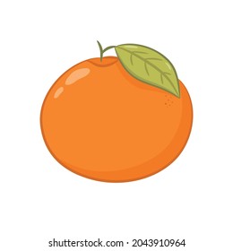 Orange with leaf in cartoon style. Fruit icon isolated on white background. Vector illustration.