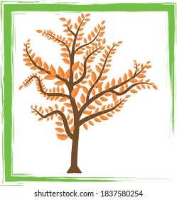 Fondo de diseño ecológico de árbol de hoja naranja. El archivo vectorial está en capas para facilitar el manejo y el coloreado personalizado.