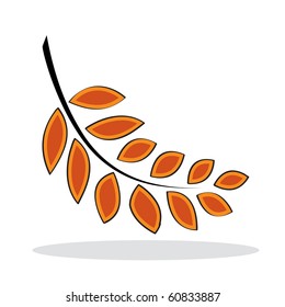 Orange leaf with grey shadow. Autumnal icon. Vector illustration