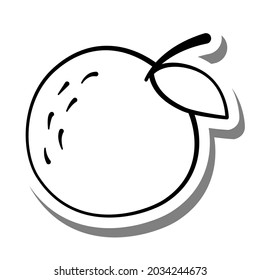 Orange and leaf line, Doodle on white silhouette and gray shadow. Hand drawn cartoon style. Vector illustration for decorate, coloring and any design.
