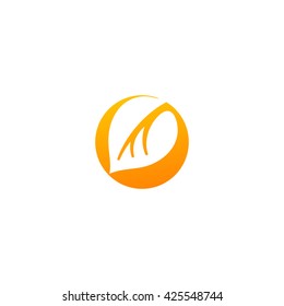 Orange leaf logo template. Vector icon. Unusual solated logotype.