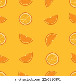 Orange and Leaf seamless pattern with orange background.