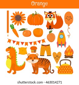 Orange. Learn the color. Education set. Illustration of primary colors. Vector illustration