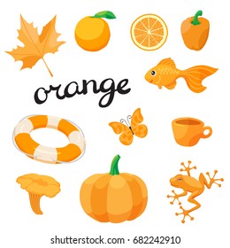 Orange. Learn the color. Education set. Illustration of primary colors. Vector illustration