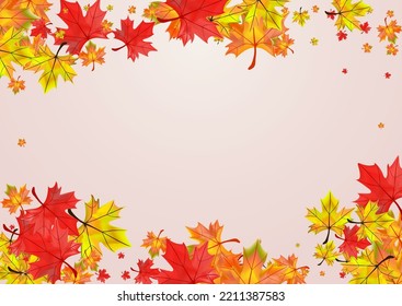 Orange Leaves Background BeigeVector. Plant Isolated Card. Golden Forest Foliage. Abstract Floral Texture.