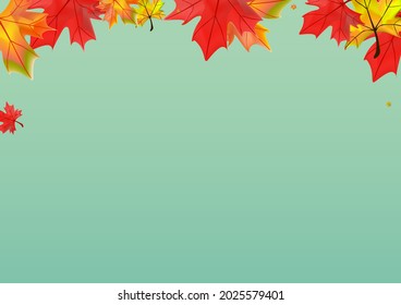 Orange Leaves Background Green Vector. Plant Tree Illustration. Red Nature Leaf. Pattern Foliage Design.