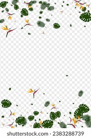 Orange Leaves Background Transparent Vector. Flora Vivid Backdrop. Red Palm. Branch Frame. Green Spring Card.