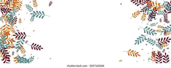 Orange Leaves Background White Vector. Leaf Decoration Frame. Red Foliage. Brown Plant October. Floral Texture.
