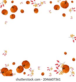 Orange Leaves Background White Vector. Rowan Cozy. Green Oak Set. Pattern Frame. Colorful Vegetable Cute Banner.