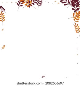 Orange Leaves Background White Vector. Herb Simple Texture. Brown Leaf. Gold Foliage Art. Drawn Set.