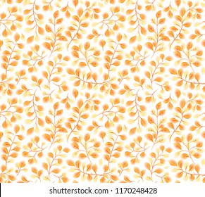 Orange leaves branches vector seamless pattern in watercolor style