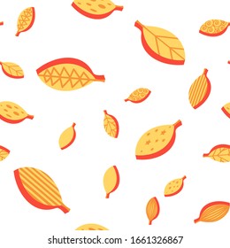 Orange leaves color seamless vector pattern. Flat autumn decorative falling foliage background