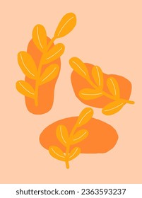 Orange leaves on orange geometric pattern on Pastel pink background illustrations, vector for art print, template, wall decor, designs